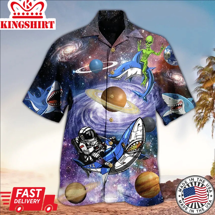 Shark Alien Space Trendy Hawaiian Shirt, Perfect Gift Ideas For Shark Lover