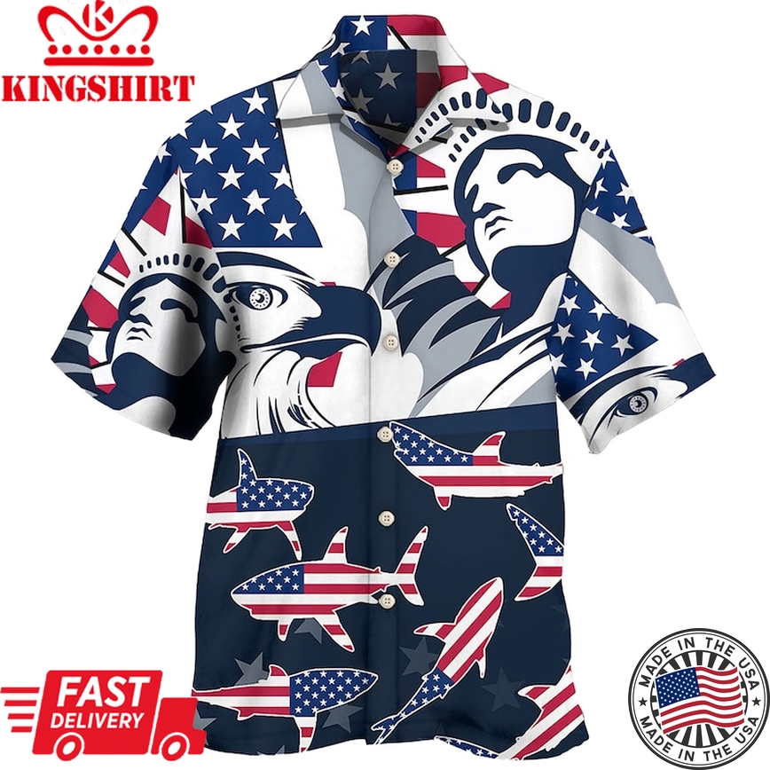 Shark America Independence Day Trendy Hawaiian Shirts