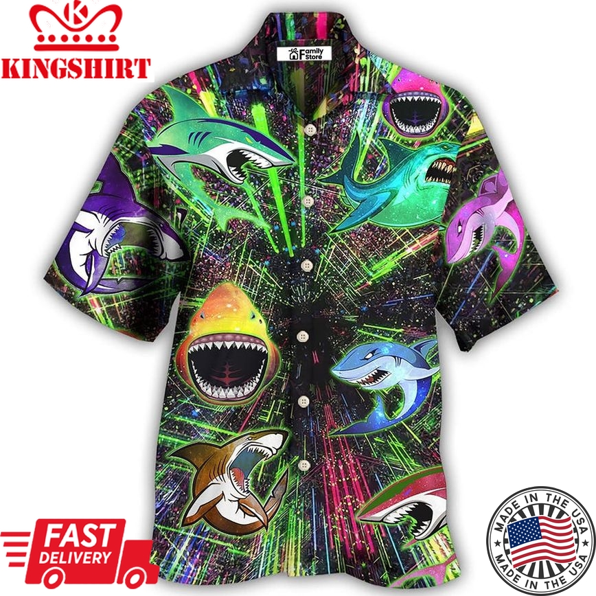 Shark Angry Neon Style Hawaiian Shirt