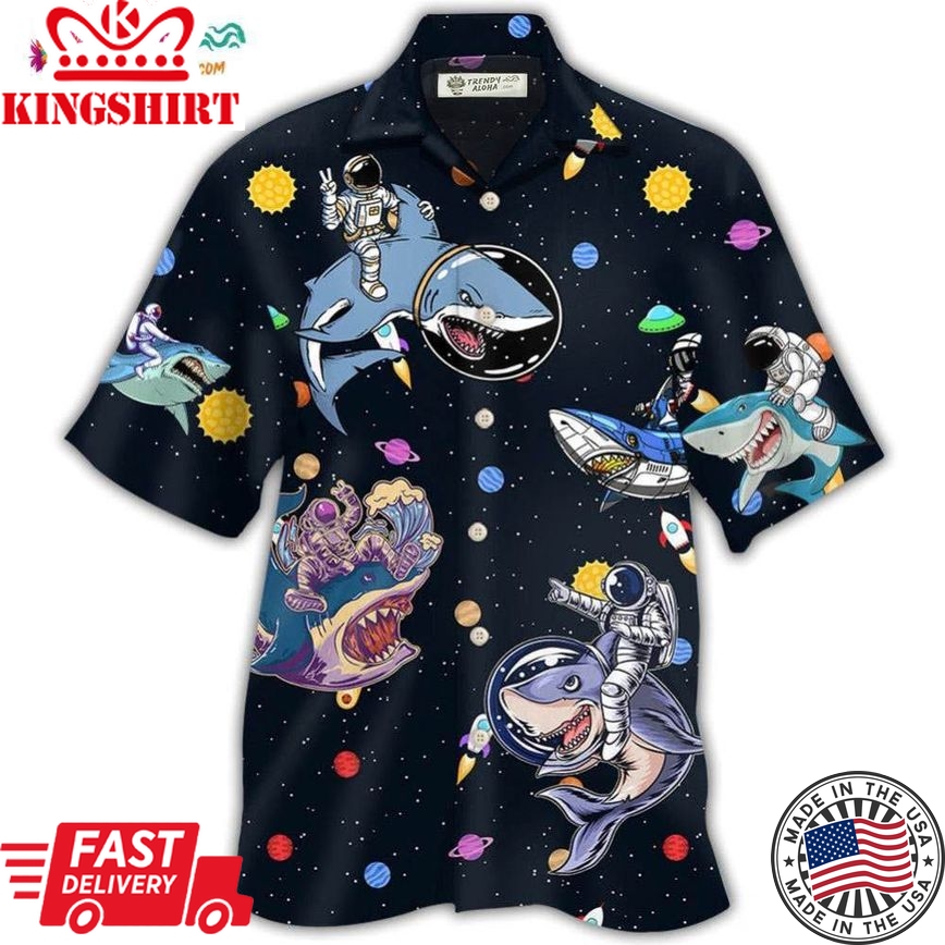 Shark Astronaut Galaxy Sky Hawaiian Shirt