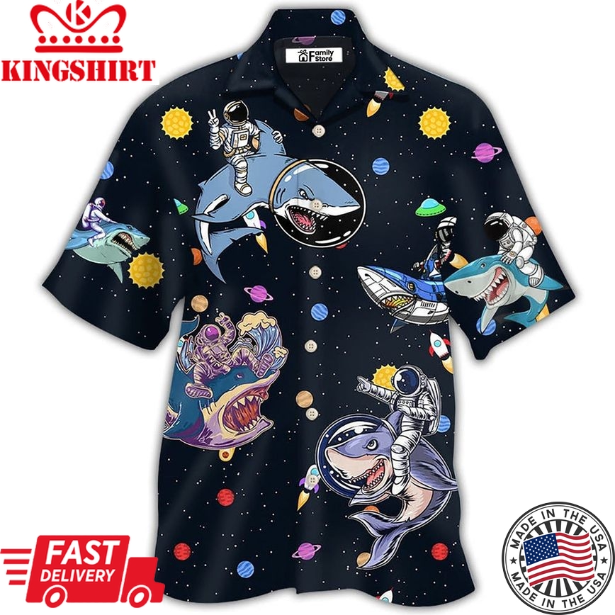 Shark Astronaut Galaxy Sky Hawaiian Shirt