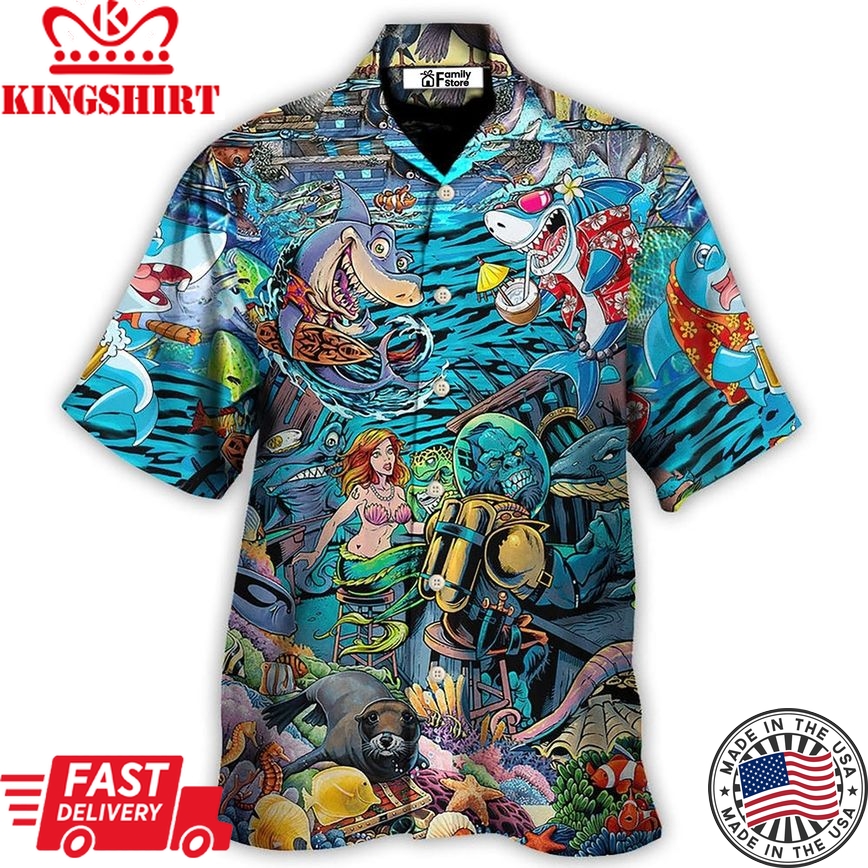 Shark Bar With Animal Underwater Hawaiian Shirt