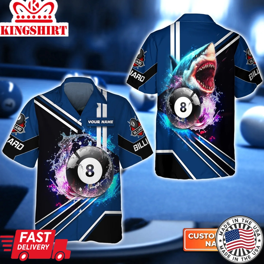 Shark Billiard Team Pool 8 Ball 3D Trendy Hawaiian Shirt, Billiard Team Shirt, Billiard Shirt For Men And Women