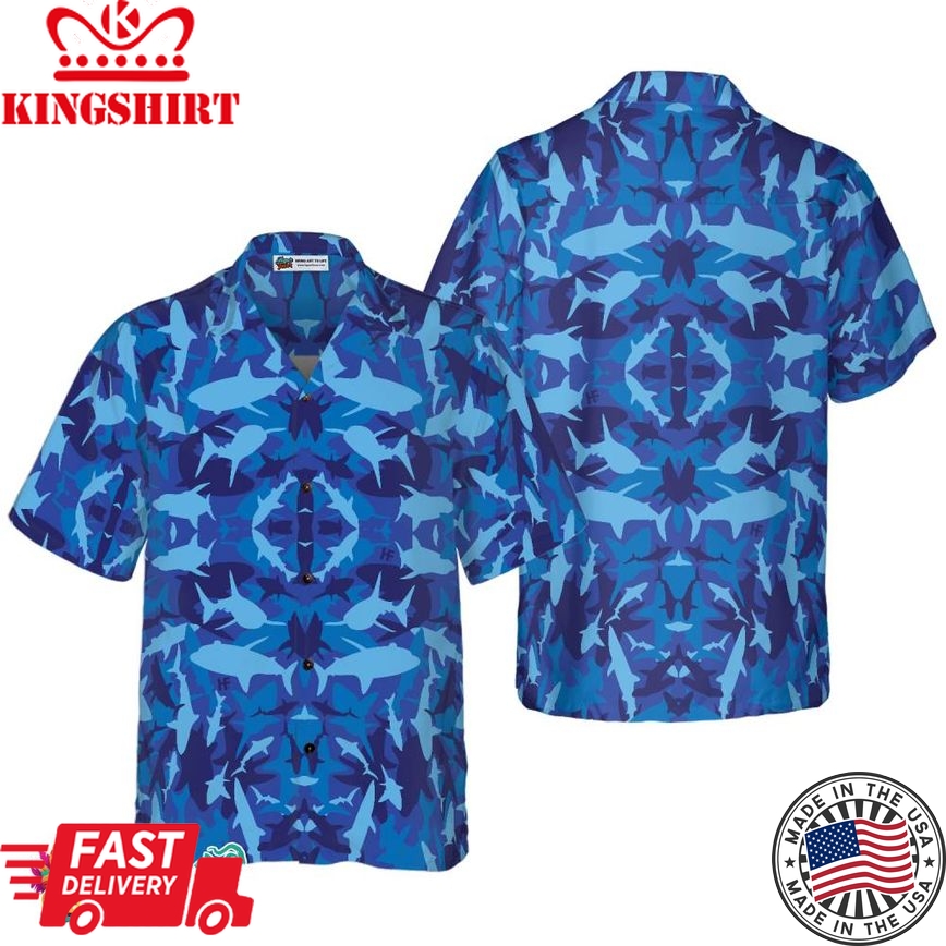 Shark Blue Camo Pattern Hawaiian Shirt