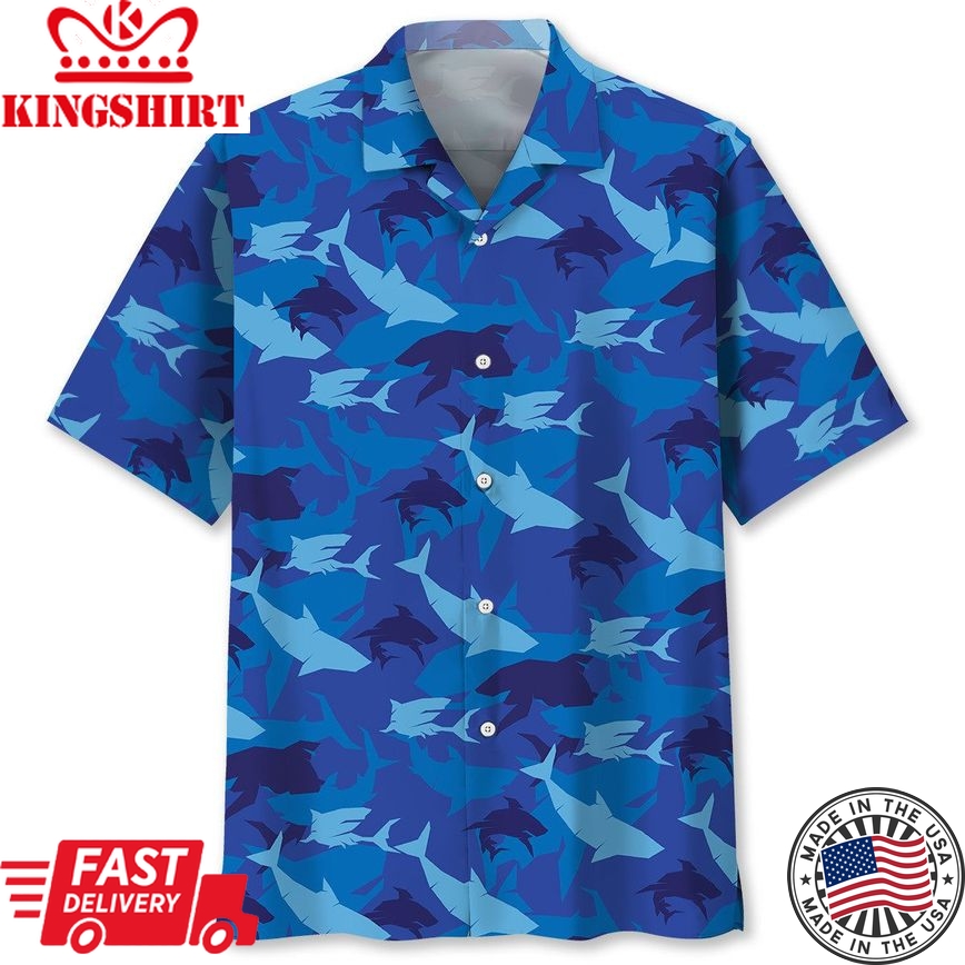 Shark Blue Trendy Hawaiian Shirt