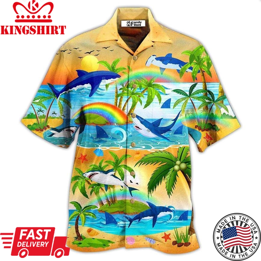 Shark Bright Rainbow And Sharks Hawaiian Shirt