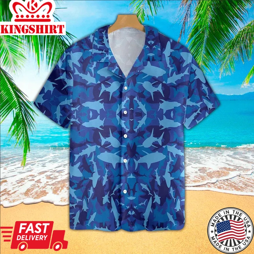 Shark Camo Trendy Hawaiian Shirt, Aloha Shirt For