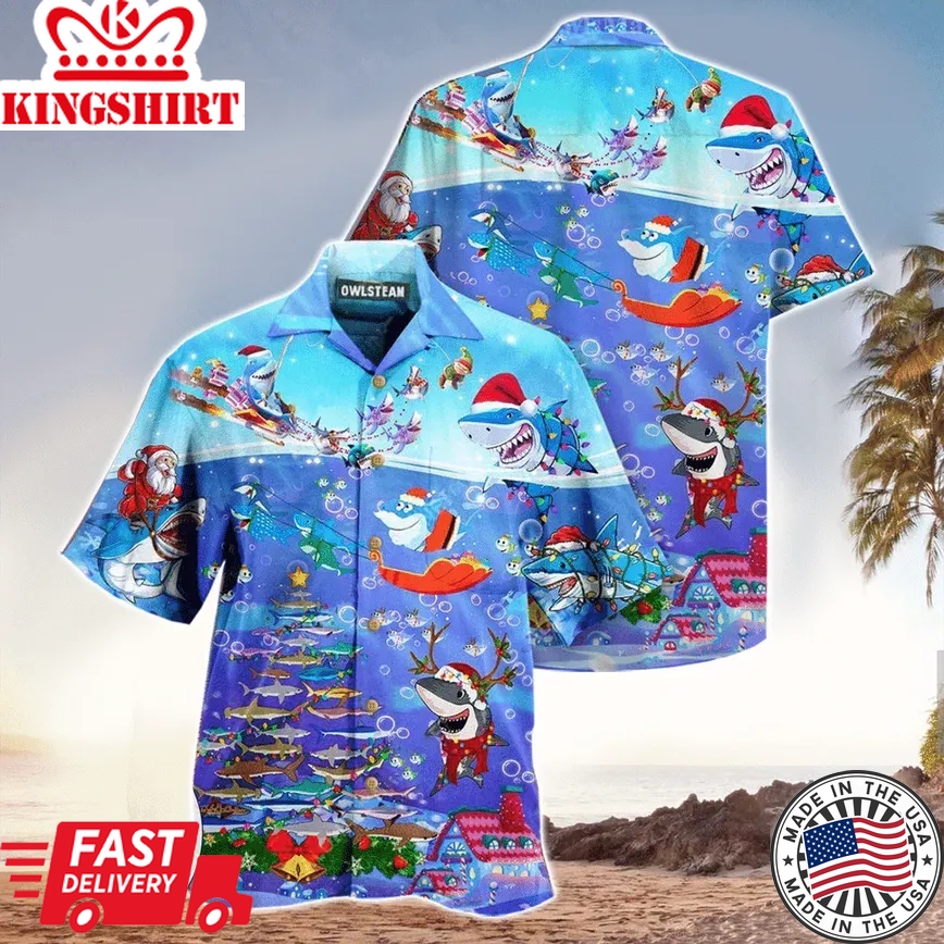 Shark Christmas Shirt, Shark Trendy Hawaiian Shirt For Shark Lovers