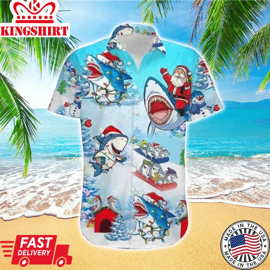 Shark Christmas Trendy Hawaiian Shirt, Chrismas Shirt For Shark Lover