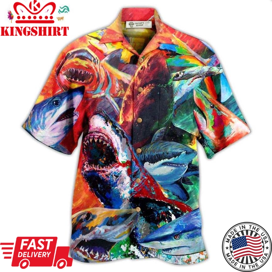 Shark Colorful Just Wanna Have Fun Hawaiian Shirt