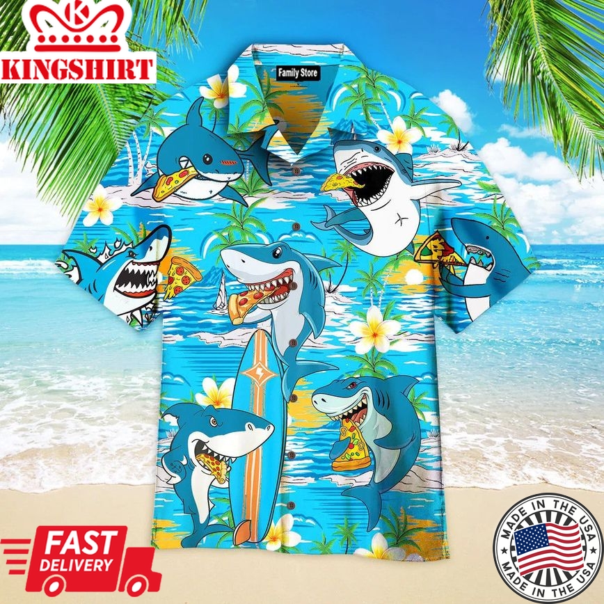 Shark Eating Pizza Hawaiian Shirts