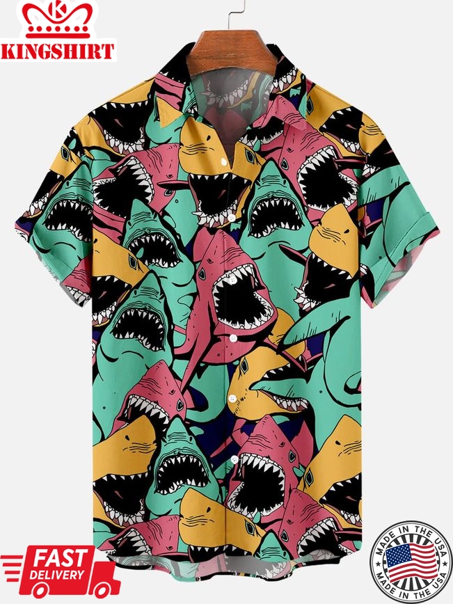 Shark Encounter: Hawaiian Shirt with Deep Sea Shark Theme