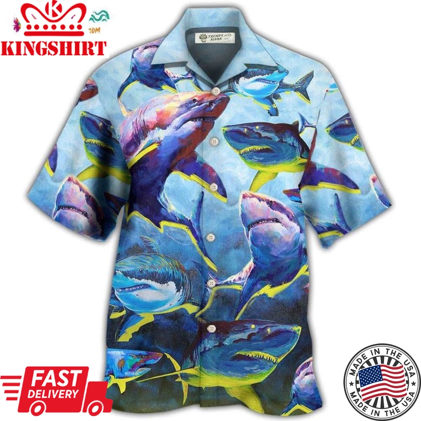 Shark Family Blue And Yellow Light Hawaiian Shirt