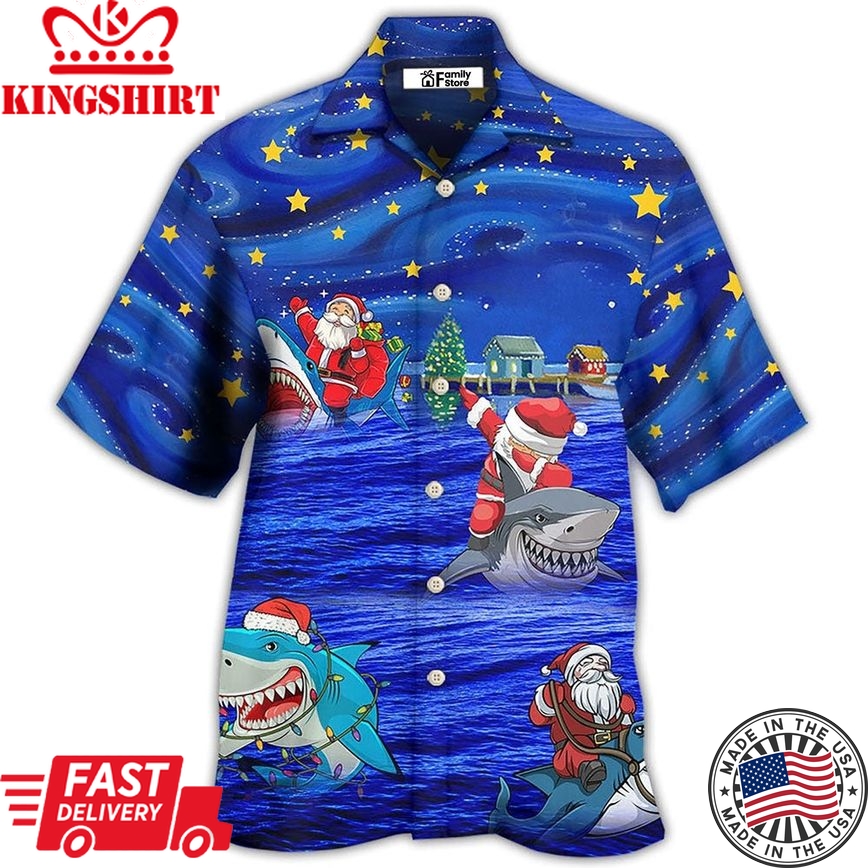 Shark Funny With Santa Amazing Xmas Night Star Hawaiian Shirt