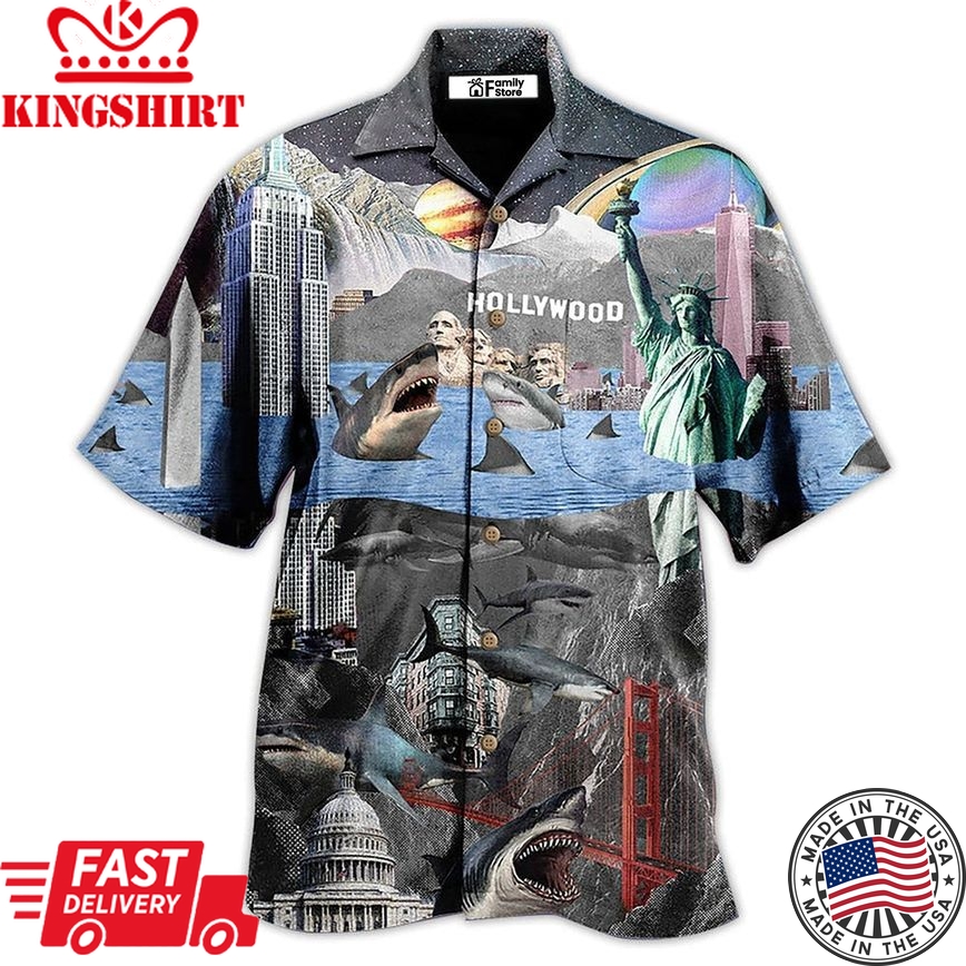 Shark In America Hollywood Hawaiian Shirt