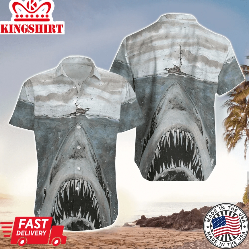 Shark In Ocean Trendy Hawaiian Shirt, Shark Lover Hawaiian For