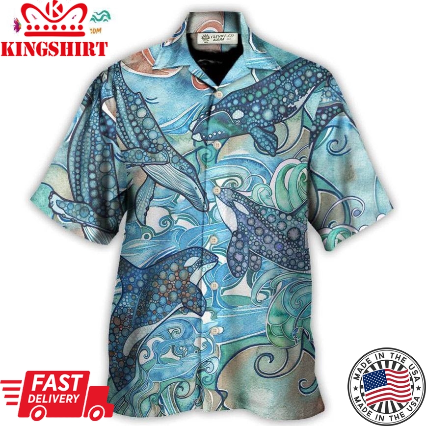 Shark Jumping In The Ocean Stained Glass Hawaiian Shirt