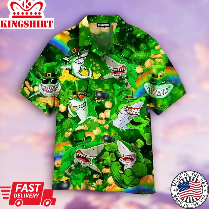 Shark Love St.Patrick's Day Trendy Hawaiian Shirt For