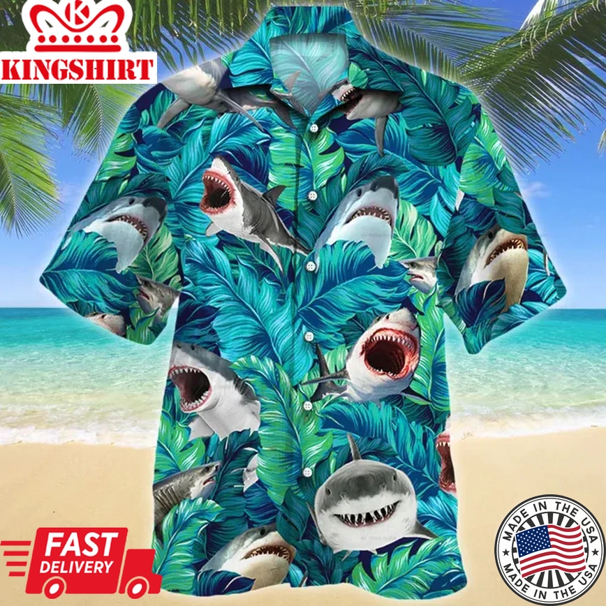 Shark Lovers Gift Trendy Hawaiian Shirt, Shark Aloha Shirt, Summer Short Sleeve Hawaiian Aloha Shirt For Men, Women