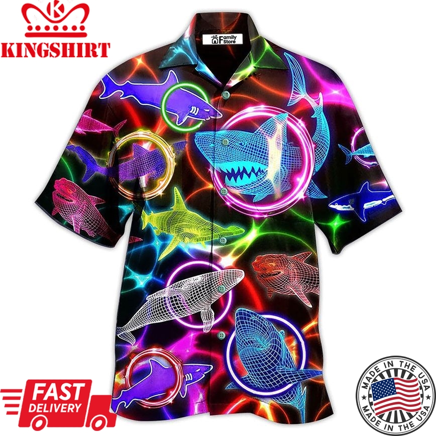 Shark Loves Circle Neon Style Hawaiian Shirt