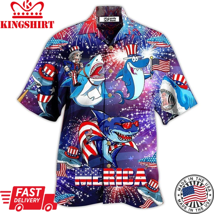 Shark Merica Patriotic Hawaiian Shirt