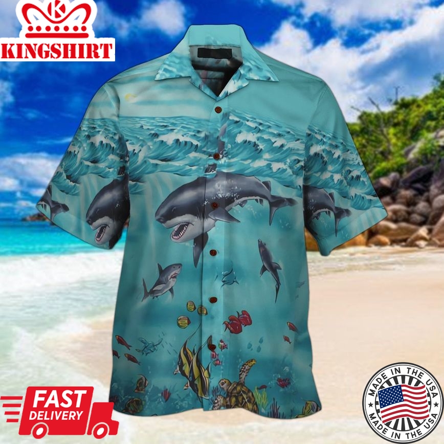 Shark Swimming 3D All Over Printed Hawaiian Shirt And Short