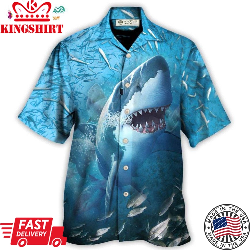 Shark Swims Through Baitfish Shoal Hawaiian Shirt