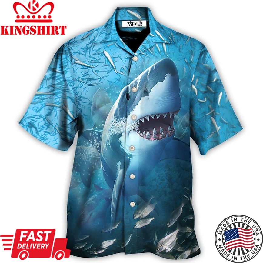 Shark Swims Through Baitfish Shoal Hawaiian Shirt