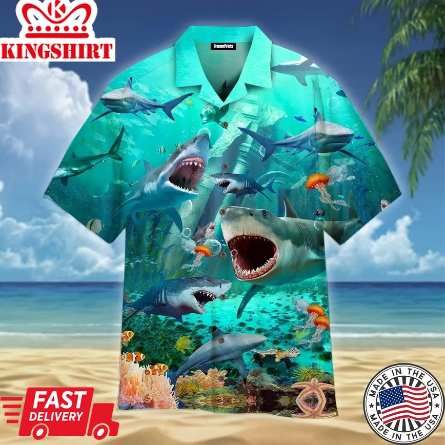 Shark War Undersea Trendy Hawaiian Shirt For