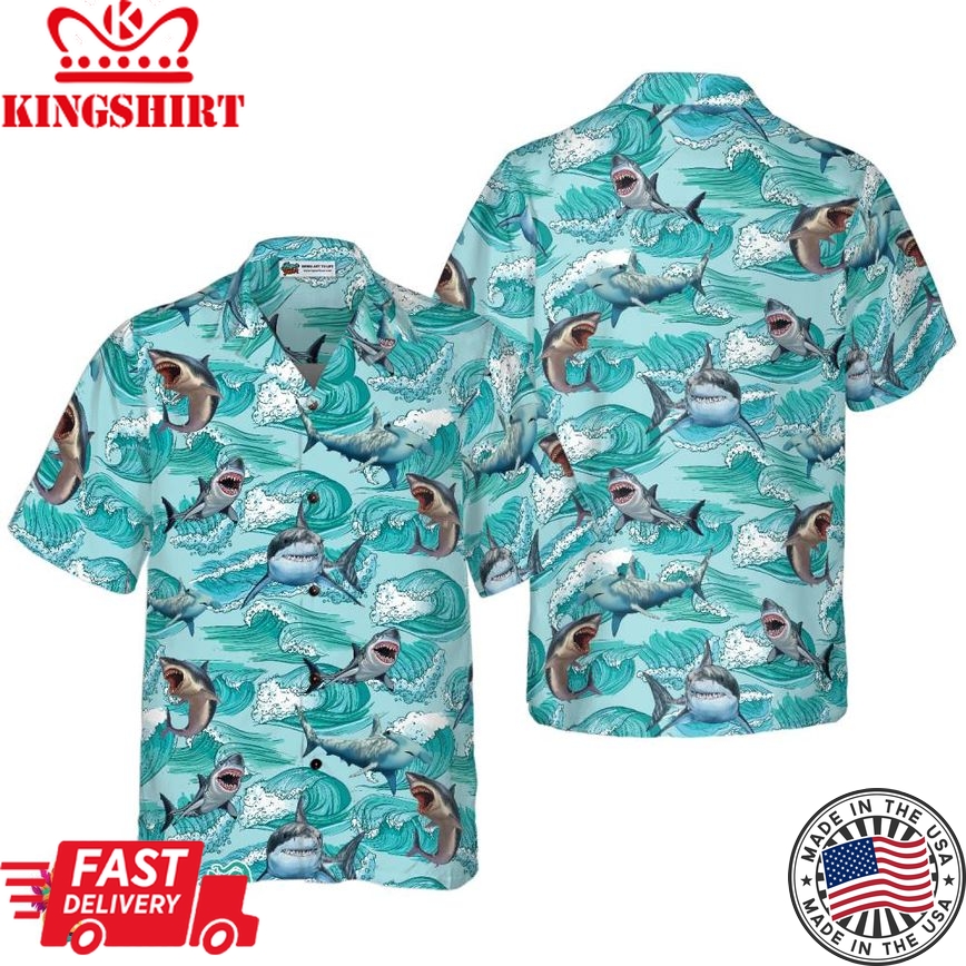 Sharks On Sea Waves Hawaiian Shirt