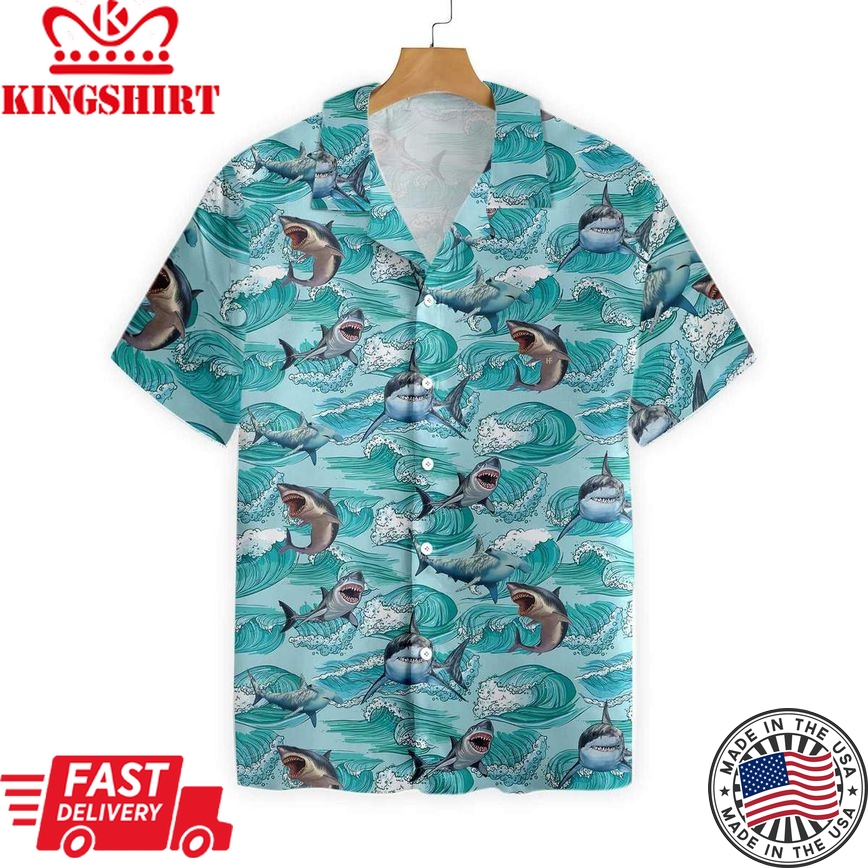 Sharks On Sea Waves Hawaiian Shirt