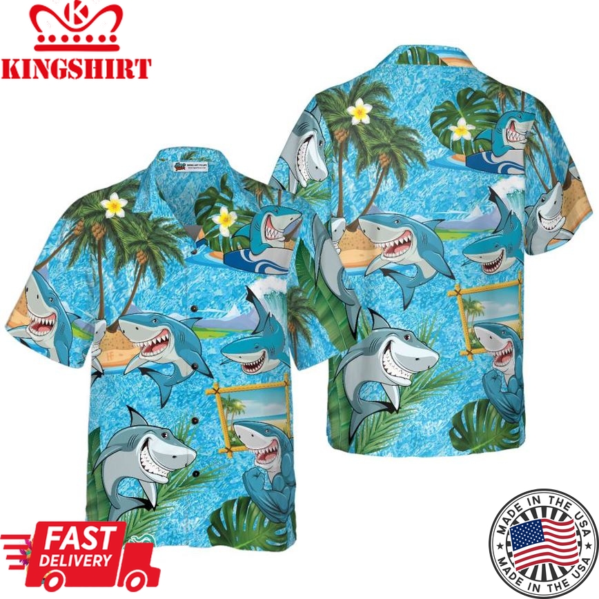 Sharks On The Beach Hawaiian Shirt