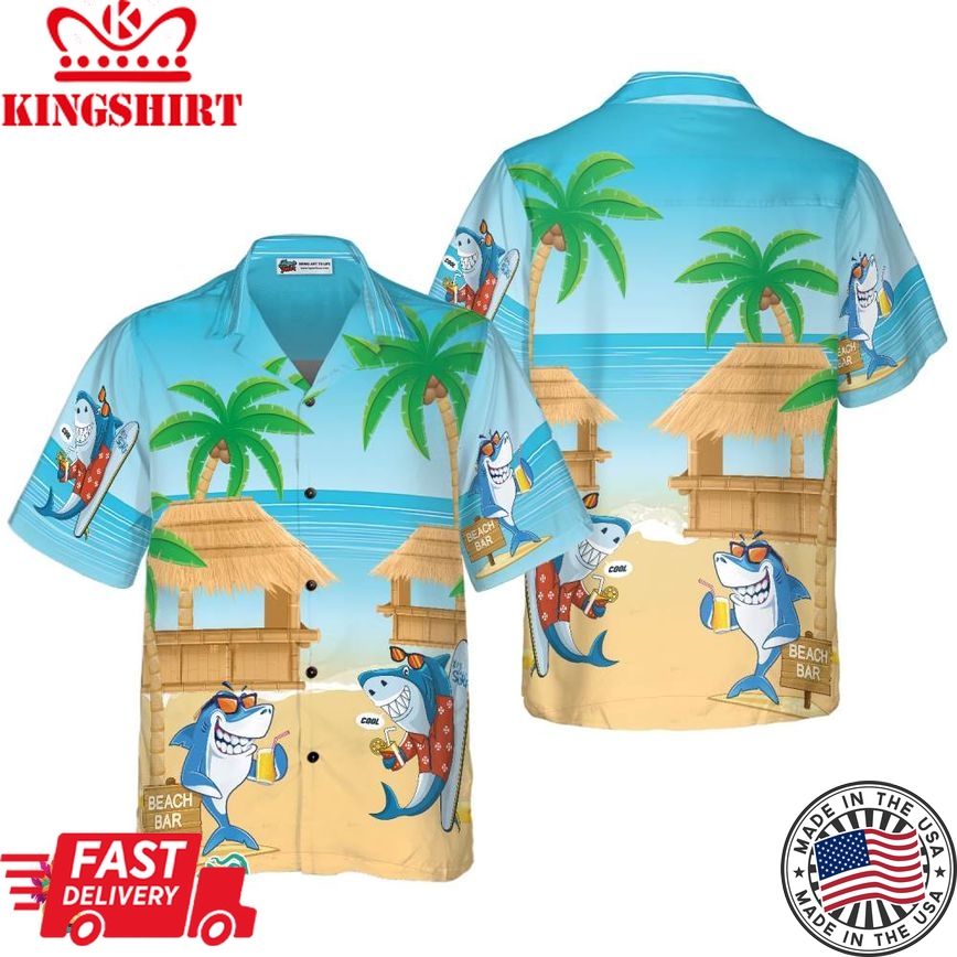 Sharks Party On The Beach Hawaiian Shirt