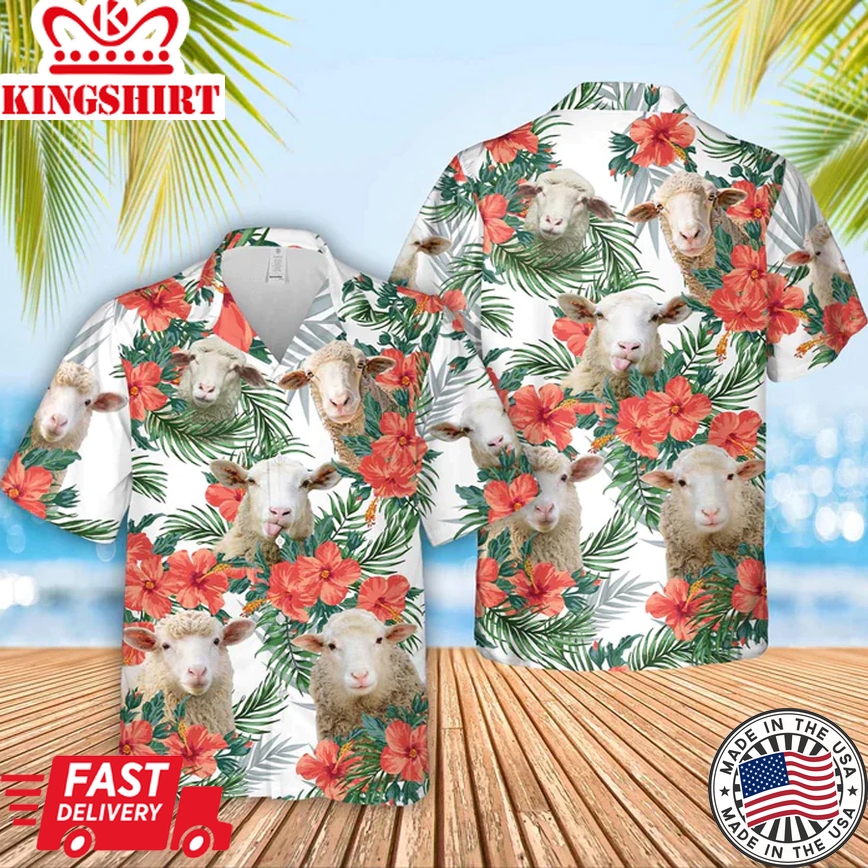 Sheep Hawaiian Flowers Trendy Hawaiian Shirt, Gift For Farm Clothing, Summer Gift For Men And Women