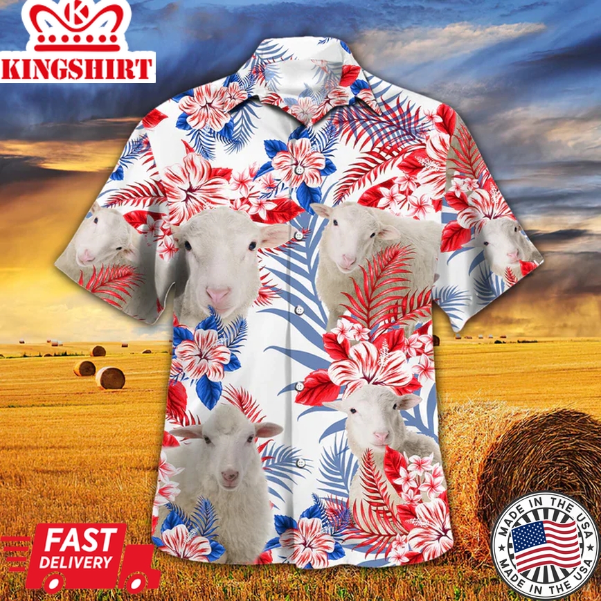 Sheep Lovers American Flag Trendy Hawaiian Shirt, Sheep Trendy Hawaiian Shirt Vintage Flower, Trendy Hawaiian Shirt Men, Trendy Hawaiian Shirt Women