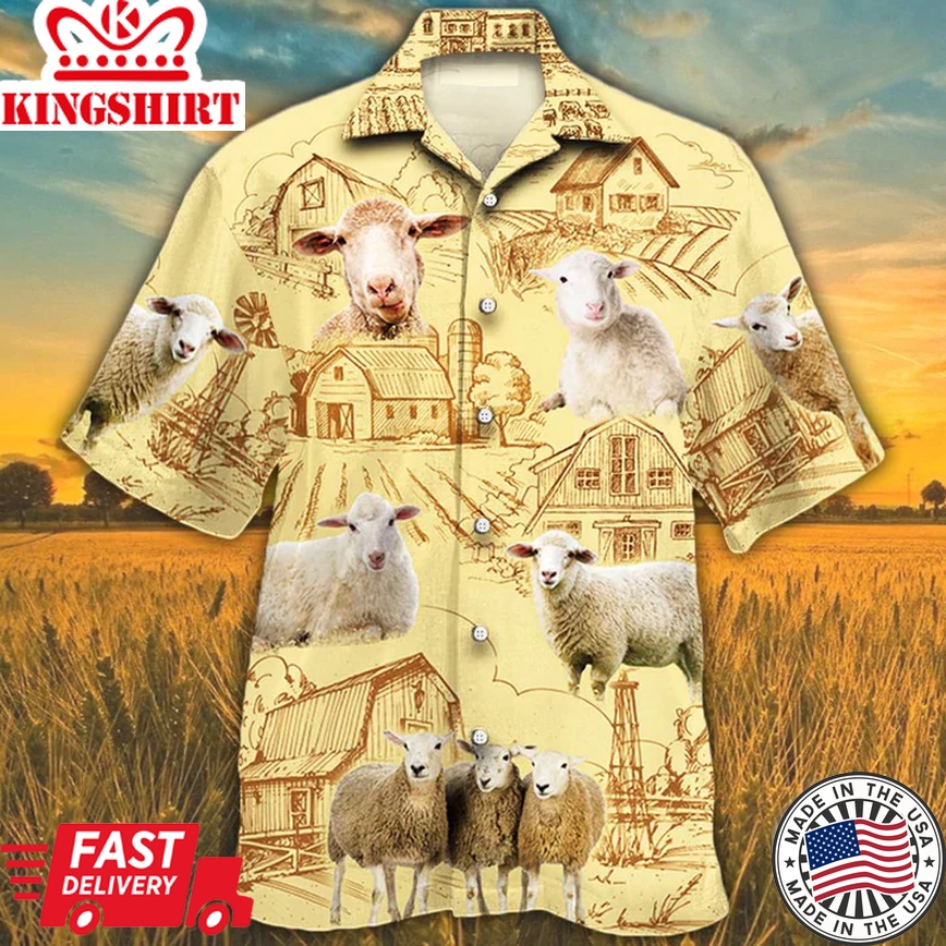 Sheep Lovers Farm Trendy Hawaiian Shirt, Farm Sheep Short Sleeve Hawaiian Aloha Shirt For Men, Women