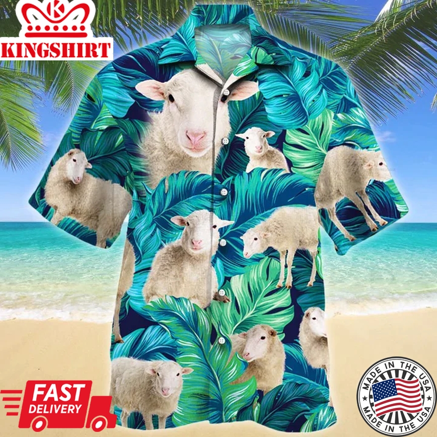 Sheep Lovers Trendy Hawaiian Shirt, Animal Trendy Hawaiian Shirt Men, Women, Short Sleeve Hawaiian Aloha Shirt