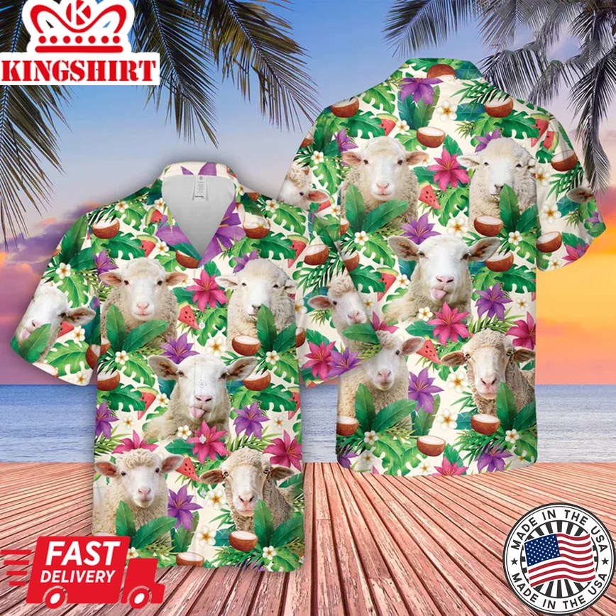 Sheep Summer Floral Trendy Hawaiian Shirt, Farm Lover Hawaii Shirt, Shirt For Men, Tropical Shirts, Gift For Him