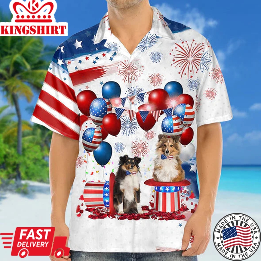 Shetland Sheepdog Independence Day Trendy Hawaiian Shirt For Men And Women, 4Th Of July Trendy Hawaiian Shirt