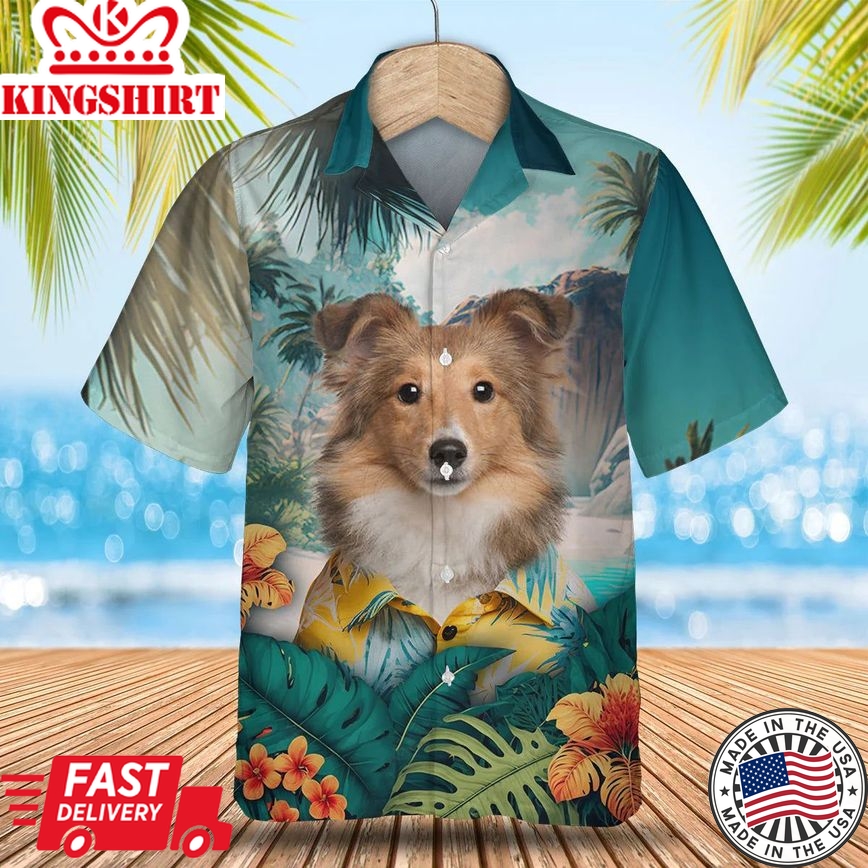 Shetland Sheepdog Paradise Breeze - Unleash Your Style with this Tropical Trendy Hawaiian Shirt