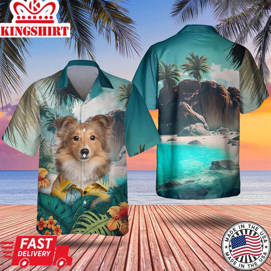 Shetland Sheepdog Tropical Trendy Hawaiian Shirt, Dog Lover Trendy Hawaiian Shirt, Summer Gift For Men And Women