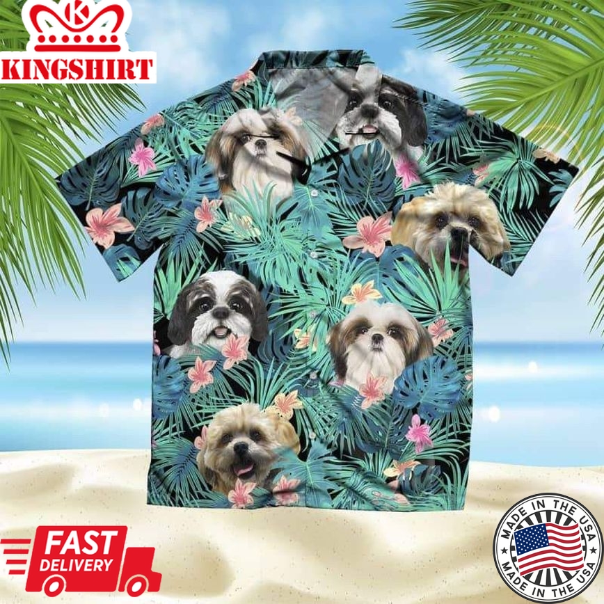 Shih Tz Trendy Hawaiian Shirt, Dog Summer Leaves Trendy Hawaiian Shirt, Unisex Print Aloha Short Sleeve Casual Shirt Summer Gifts