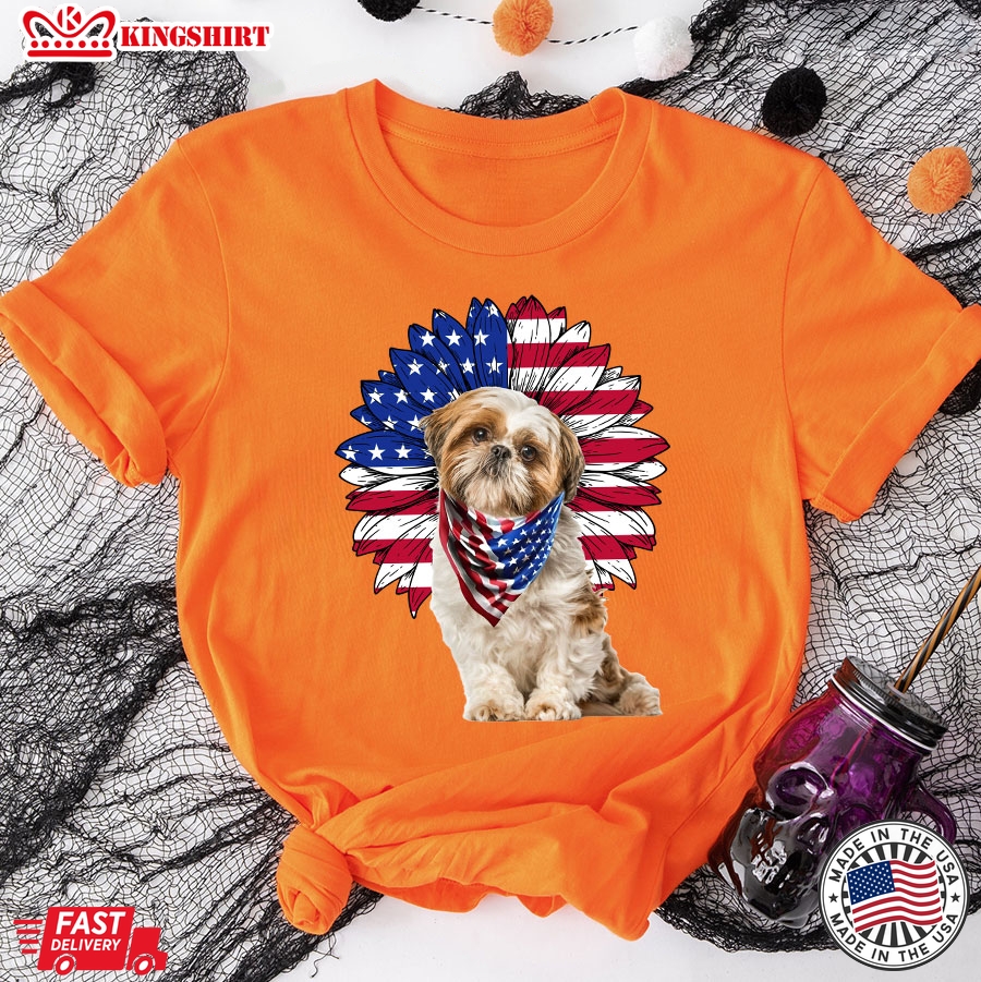 Shih Tzu American Flag 4th Of July American Independence Day T-Shirt