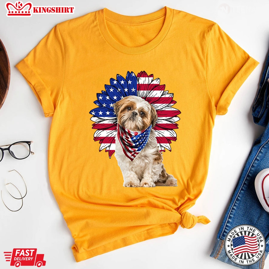 Shih Tzu American Flag 4th Of July American Independence Day T-Shirt