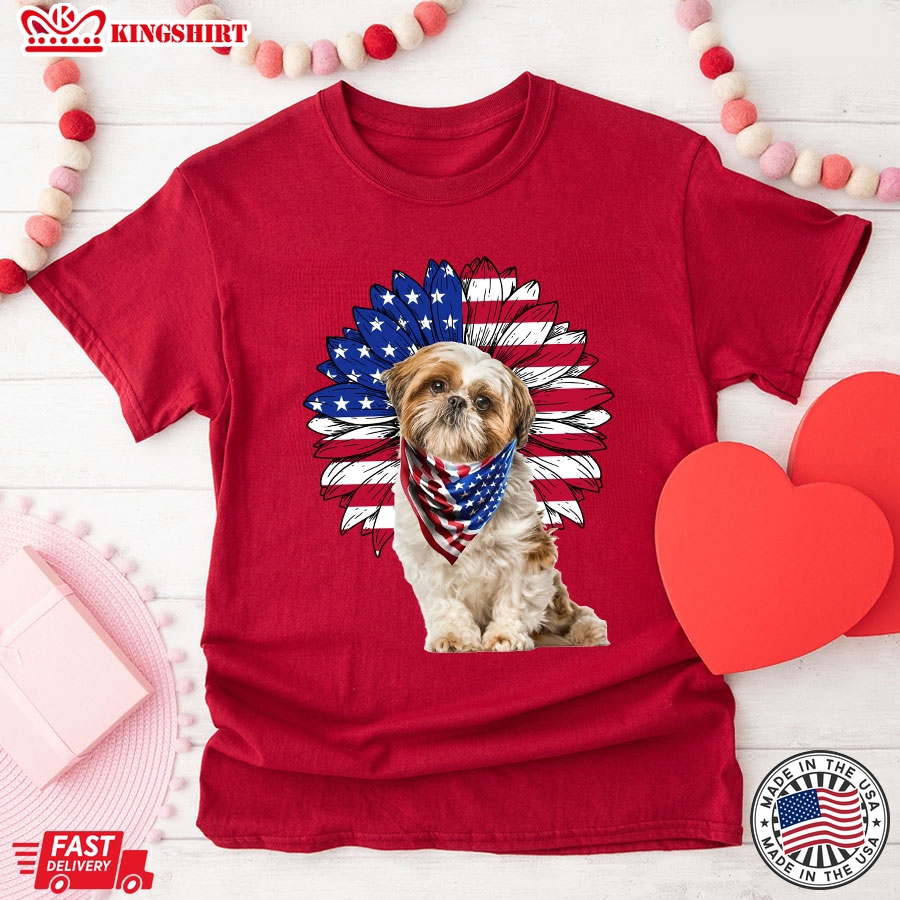 Shih Tzu American Flag 4th Of July American Independence Day T-Shirt