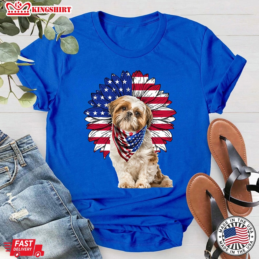 Shih Tzu American Flag 4th Of July American Independence Day T-Shirt