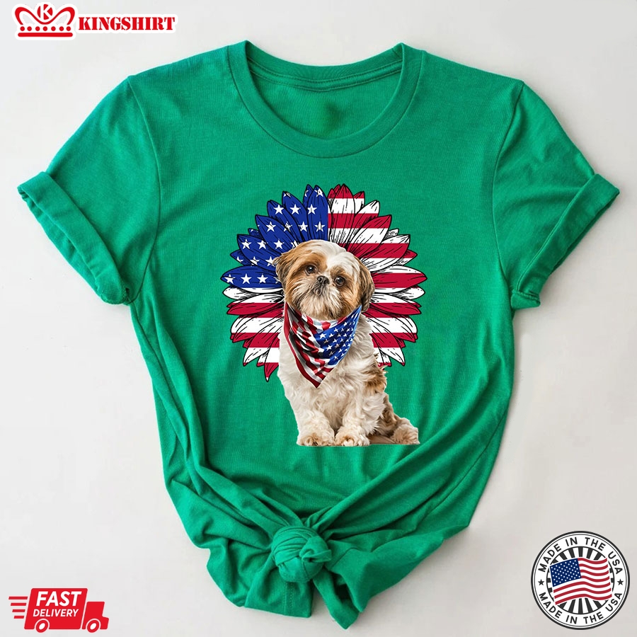 Shih Tzu American Flag 4th Of July American Independence Day T-Shirt