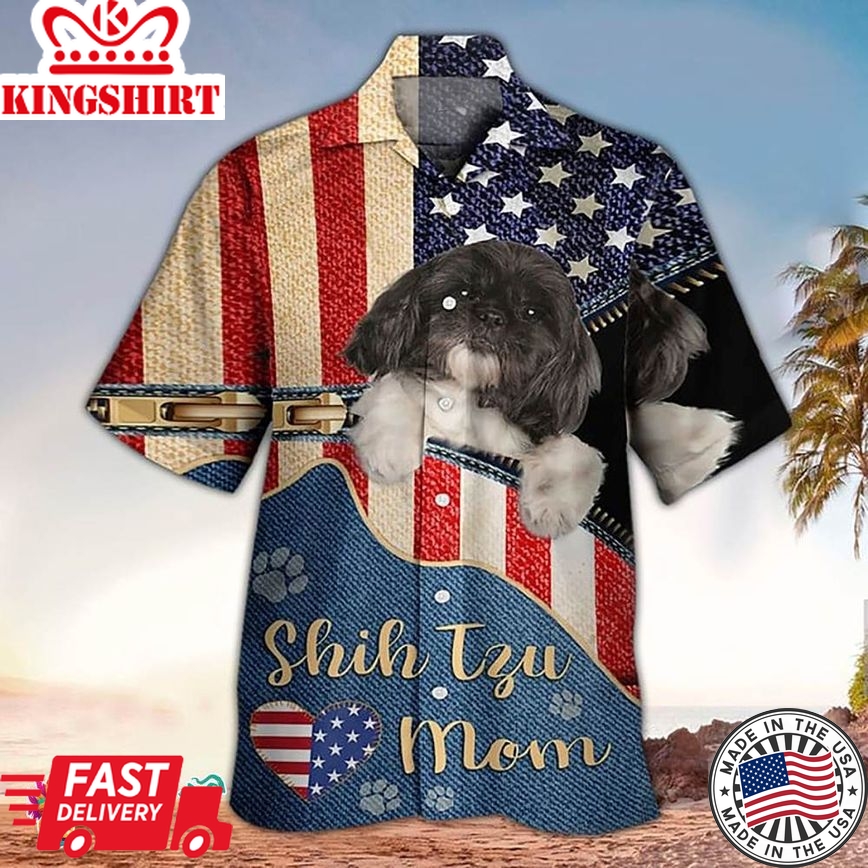 Shih Tzu Hawaiian Shirt American Shih Tzu Mom Hawaiian Aloha Beach Shirt