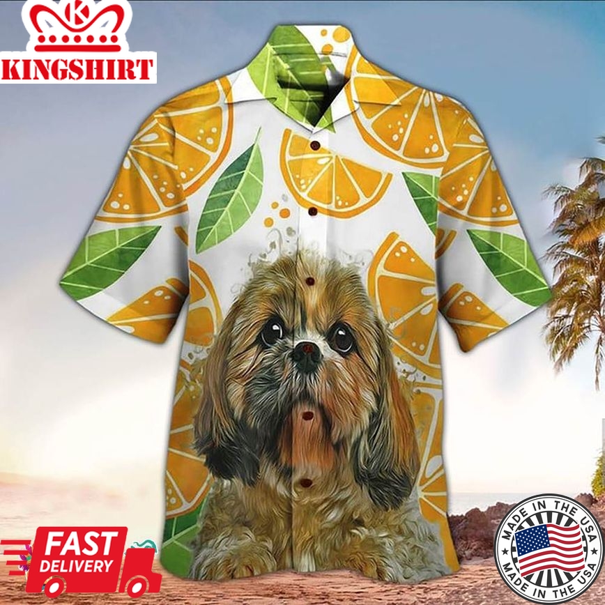 Shih Tzu Hawaiian Shirt Shih Tzu & Orange Hawaiian Aloha Beach Shirt