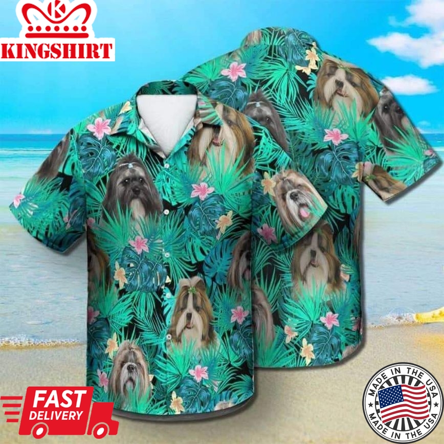 Shih Tzu Trendy Hawaiian Shirt, Dog Summer Leaves Trendy Hawaiian Shirt, Unisex Print Aloha Short Sleeve Casual Shirt Summer Gifts